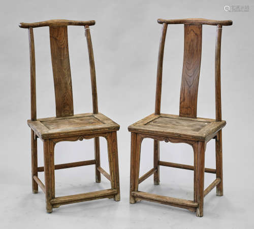 Pair Old Chinese Yokeback Chairs