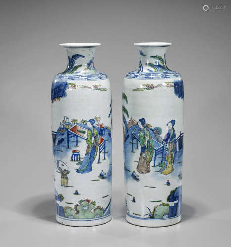Pair Tall Chinese Porcelain Vases