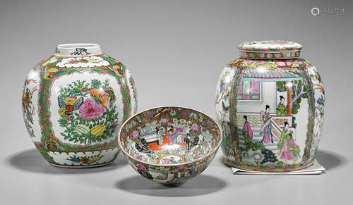 Three Rose Medallion Enameled Porcelains