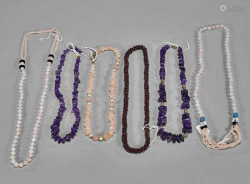 Six Beaded Necklaces: Rose Quartz, Amethyst & Garnet