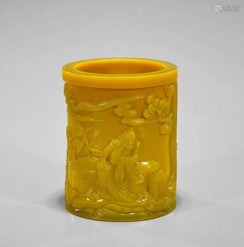 Butterscotch Yellow Beijing Glass Brushpot