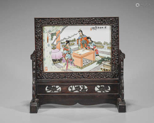 Chinese Famille Rose Porcelain Tablescreen