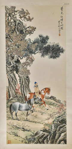 Two Chinese Scrolls: Horses & Figures