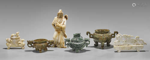 Six Chinese Carved Hardstone Items
