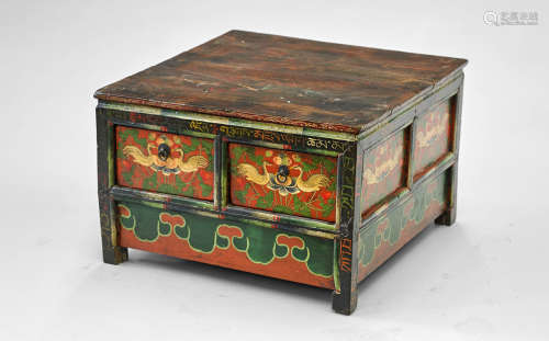 Tibetan or Mongolian Painted Wood Cabinet