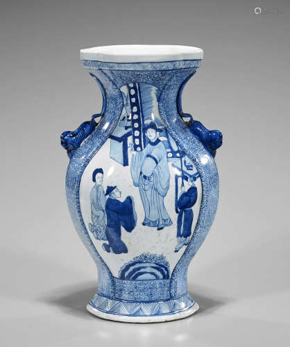 Kangxi-Style Blue & White Porcelain Vase