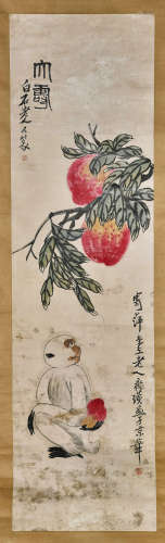 Two Chinese Paper Scrolls: Peaches