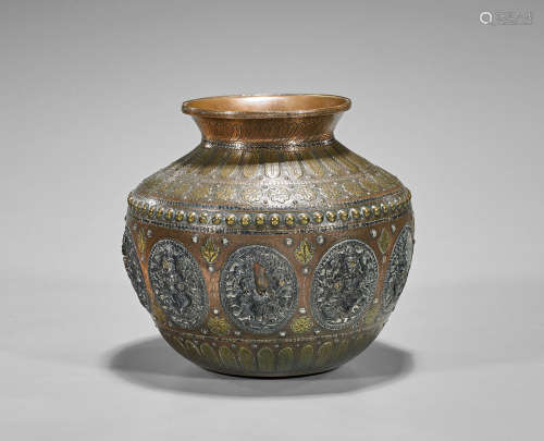 Old Sino-Tibetan Gilt Copper & Silver Jar
