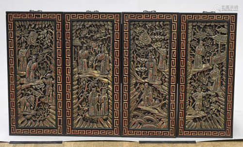 Four Chinese Carved Wood Panels