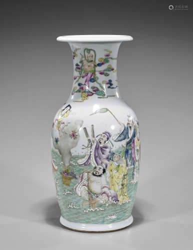 Chinese Famille Rose Vase: Eight Immortals