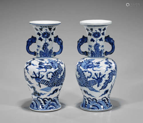 Pair Ming-Style Porcelain Vases