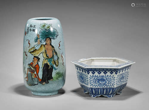 Two Chinese Porcelains: Planter & Vase