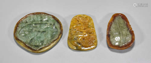 Three Chinese Carved Jadeite Plaques