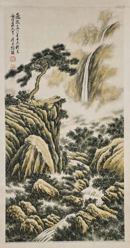 Two Chinese Paper Scrolls: Mountains & Pines