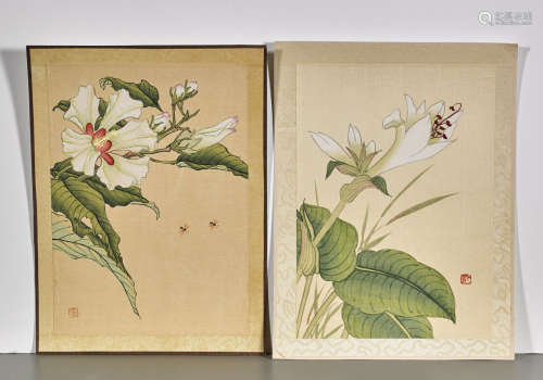 Nine Chinese Silk Flower Paintings