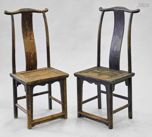 Pair Old Chinese Carved Wood Chairs