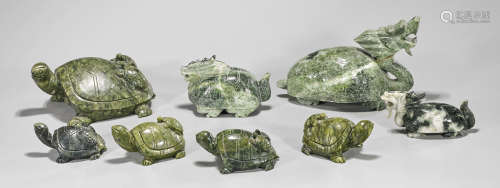Eight Chinese Hardstone Carvings: Turtles & Dragon Turtles