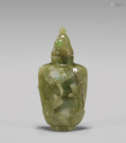 Antique Carved Jadeite Snuff Bottle