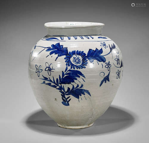 Large Old Korean Blue & White Jar