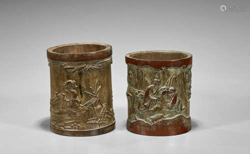 Pair Carved Bamboo Brushpots