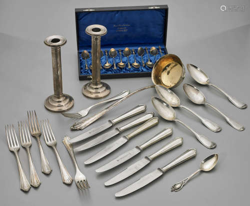Collection of Silver Utensils & Candlesticks