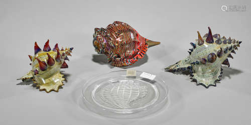 Four Art Glass Pieces: Shell Motifs