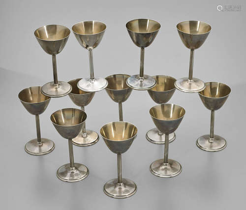 Set of Twelve Small Sterling Silver Goblets