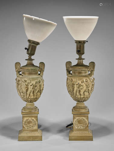Pair Classical-Style Gilt Figural Lamps