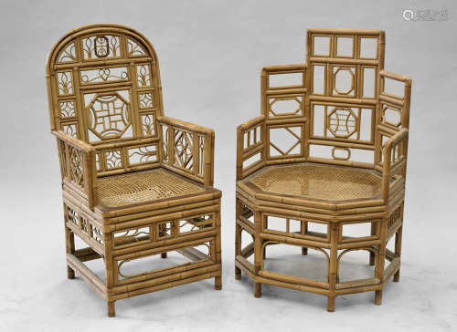 Two Old Chinese Bamboo Armchairs