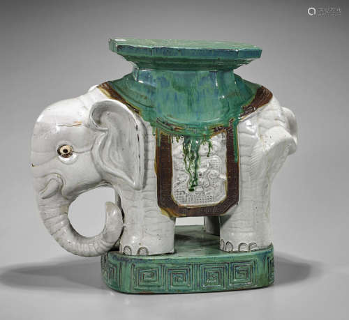 Old Chinese Ceramic Garden Seat: Elephant