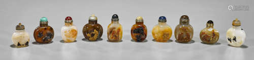 Collection of Carved Agate Snuff Bottles