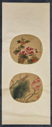 Two Chinese Paper Scrolls: Bamboo & Flowers