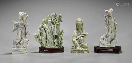 Four Hardstone & 'Honan Jade' Figural Carvings