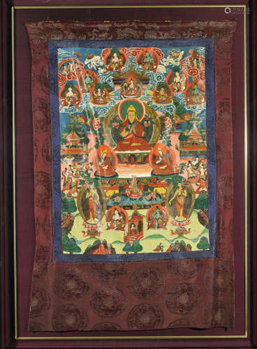 Large Sino-Tibetan Painted Thangka: Lama