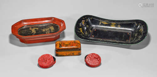 Five Chinese Decorative Items: Boxes & Trays
