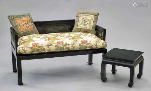 Chinese Lacquered Wood Bench & Stool
