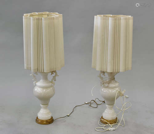 Pair Carved Stone Lamps