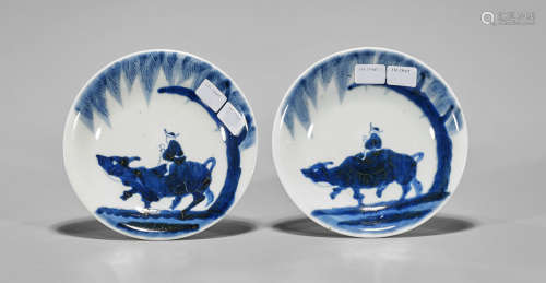 Pair Antique Chinese Blue & White Porcelain Dishes