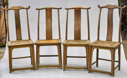 Four Old Chinese Carved Wood Chairs