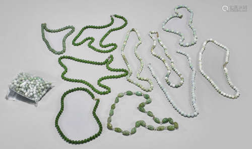Group of Chinese Beads & Necklaces: Spinach Jade & Hardstone