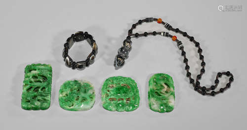 Chinese Carved Plaques, Necklace & Bracelet