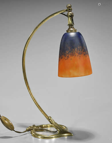 Art Glass & Brass Table Lamp Signed Schneider