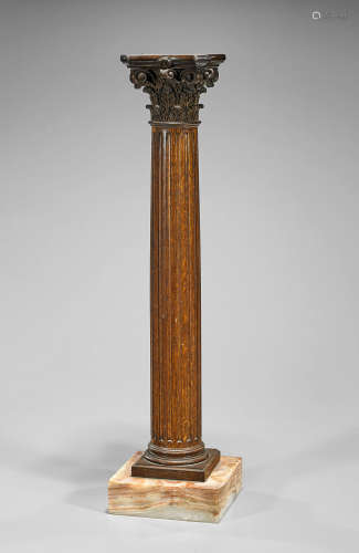 Antique Carved Wood & Onyx Pedestal
