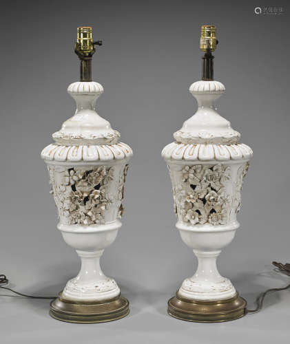 Pair Old Porcelain Lamps