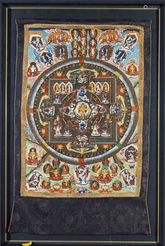 Large Sino-Tibetan Painted Thangka: Mandala