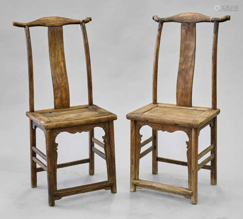 Pair Chinese Carved Yokeback Chairs