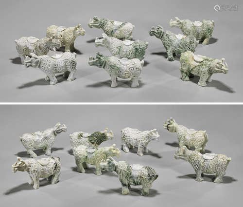 Collection of Hardstone Carvings: A 'Crash' of Rhinoceroses