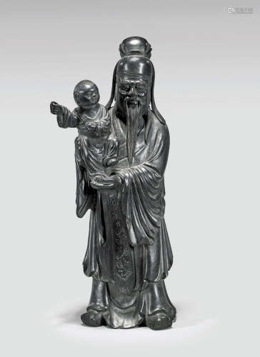 CHINESE CARVED HARDWOOD FIGURE: Scholar