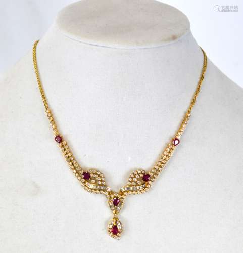 Tiffany & Co.18K Ruby w Diamond Necklace
