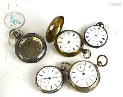 Five Pcs of Silver Pocket Watches & Case